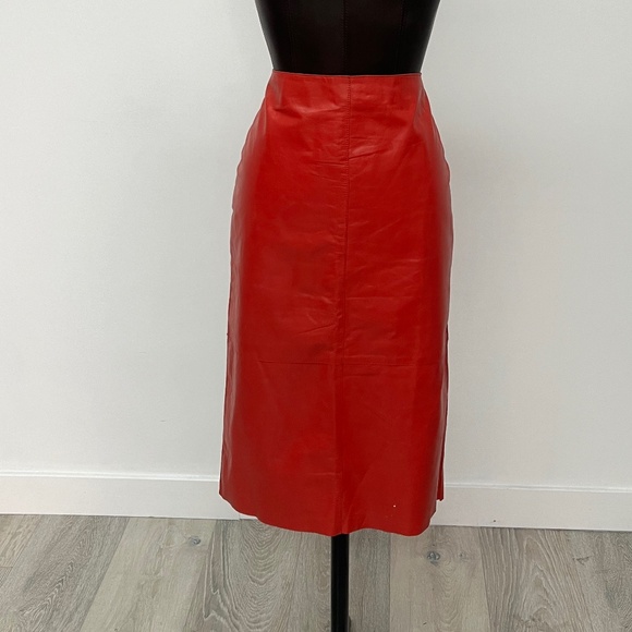 Red Faux Leather Pencil Skirt | Bold Statement Piece - Picture 1 of 3